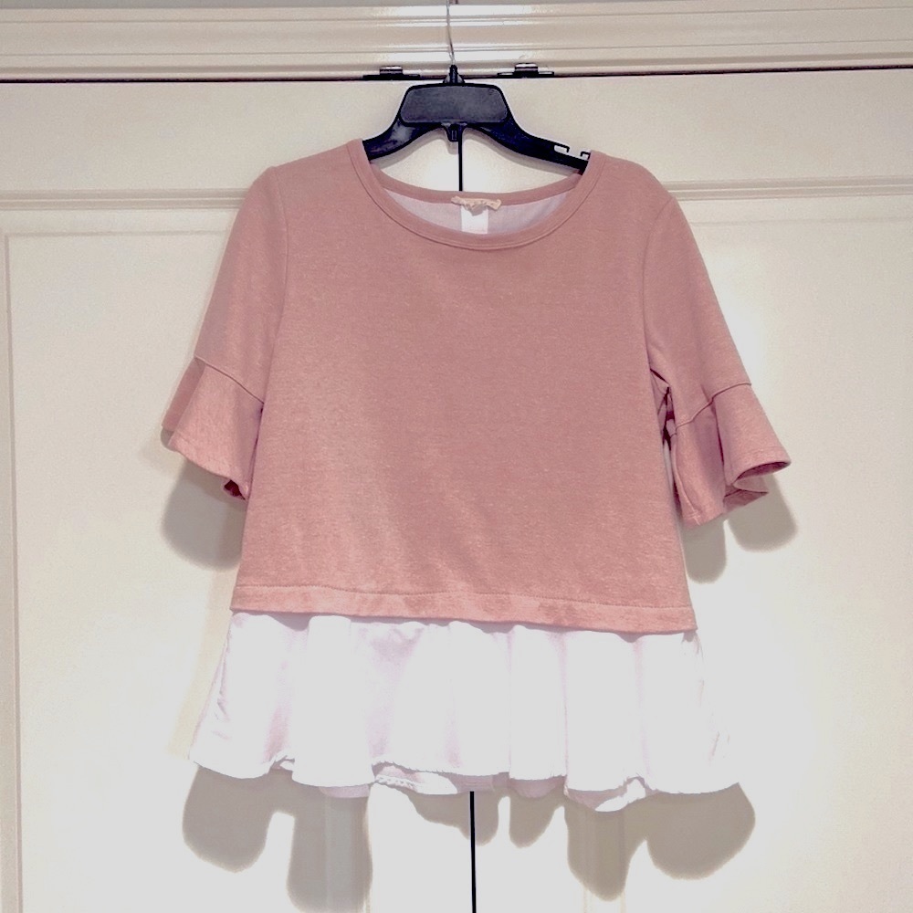 Jane and Delancey bell sleeve peplum shirttail sweater
